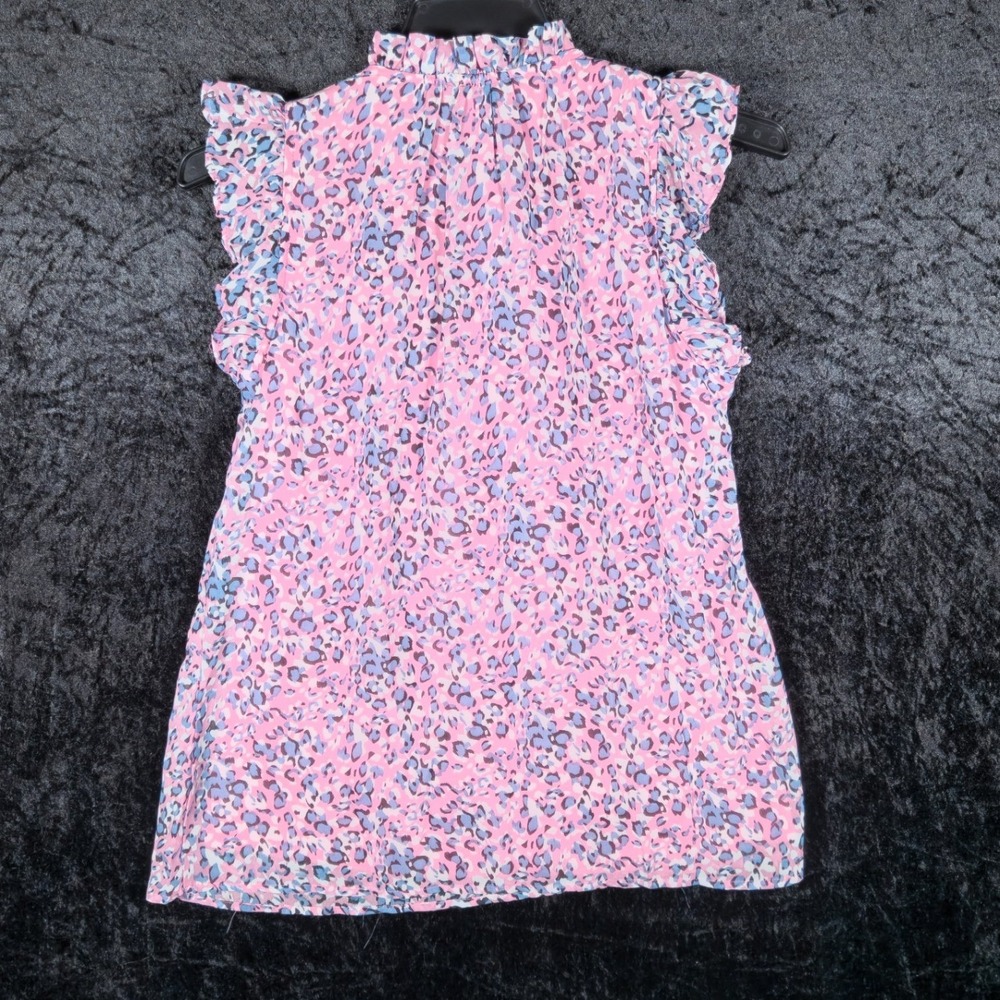 NY Collection Pink Leopard Ruffle Neck Sleeveless Blouse PCCU0518 Womens PS NEW - Picture 3 of 7